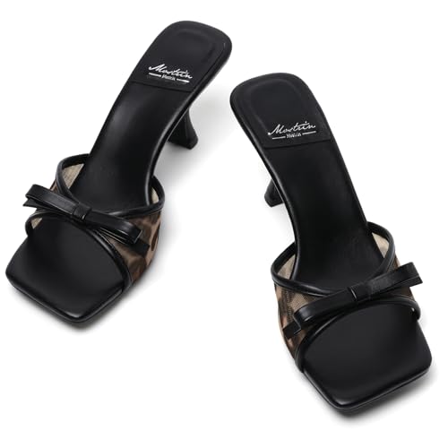 Image of Mostrin Kitten Heels for Women Round Toe Heels With Bow Vintage Mules Sexy Slip on Stiletto Backless Sandals for Party Daily