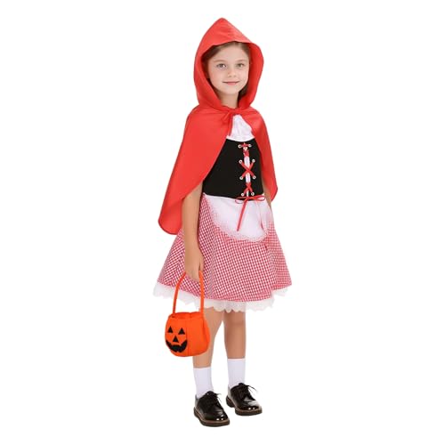 Disfraz Caperucita Roja con vestido, capa y bolsa color calabaza miniatura 3