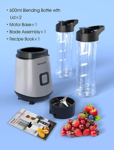 homgeek Personal Mini Blender Smoothie Maker, Portable Juicer Cup, Electric Power Mixer for Fruit and Vegetable,with Travel Lid and 2 Tritan Travel Sport Bottle 600ml/20oz (2 Bottle)