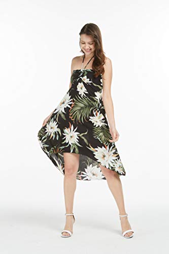 Image of Women's Hawaiian Luau Halter Dress in Signature Prints | Sleeveless halter dress, high-low hem; Hawaiian floral print; soft rayon, machine washable; luau, beach, cruise, party