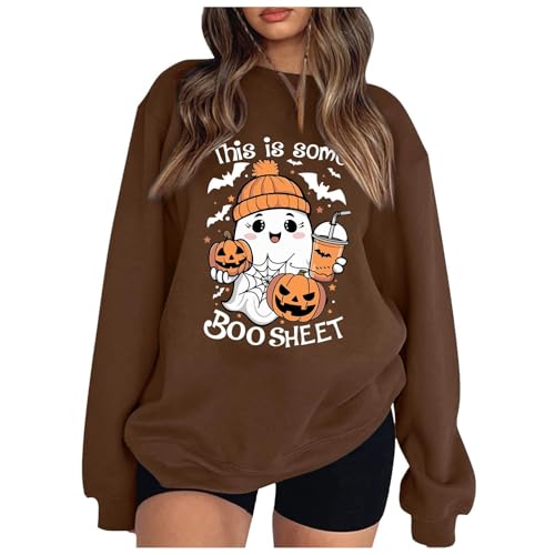 Sweatshirt femme avec motif graphique original pull col rond manches longues café S