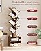 SUNMORY 6 Tier Tree Bookshelf, Small Bookcase with Storage Cabinet, Modern Tall Narrow Bookshelves Organizer, Floor Standing Book Shelf for Bedroom/Living Room/Home Office/Corner, Rustic Brown