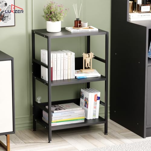 Image of Lukzer 3-Tier Wooden Bedside Table for Bedroom & Multipurpose Open Storage Shelf (MMR-006-Black & Black) Metal Side Tables for Living Room & Space-Saving Kitchen Organizer Rack (70 x 53 x 30 cm)
