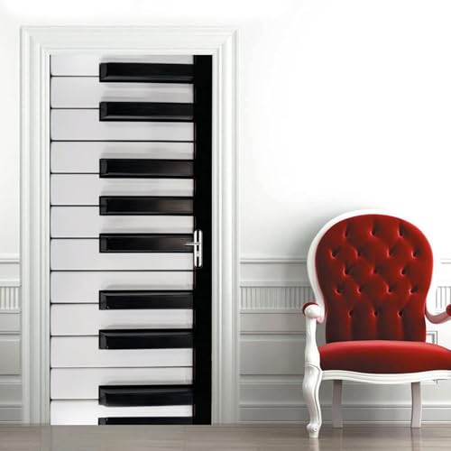 Pegatinas para Puertas de Teclas Del Piano Murales para Puertas Decorativas Pegatina Puerta Música Adhesivo Vinilo 3D Pegatina Pared Mural Pegatinas Papel Pintado 77x200 cm a8324