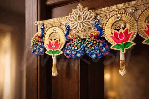 Image of Divyakosh Handcrafted Peacock Lotus Toran Door Hanging 40 Inch | Traditional Indian Bandarwal for Home Entrance, Pooja Room, Diwali, Wedding & Festive Decoration