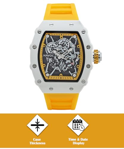 Image of Havoc Craft Men's Luxury Sports Watch 30M Waterproof Tonneau Chronograph | Analog Quartz Wristwatch with Time & Day Function | Premium Square Dial, Shock-Resistant & Anti-Magnetic Silicone Strap