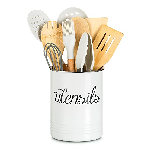 Pot Ustensiles Cuisine Porte Couvert: Grand Egouttoir Couvert en Métal Vintage Crème Blanc Antirouille Range Couvert Vertical Récipient Rangement Ustensiles Cuisine Robuste et Durable Cover