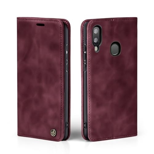 LBH Handyhülle für Samsung Galaxy A20e in Weinrot mit Karten- und Geldfach Smartphone Hülle mit Standfunktion Flip Case Schutzhülle Magnetverschluss Vintage