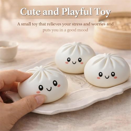Image of Dumpling Squishy, Glitter Dumpling Squishy, Squishiest Dumplings with Steamer Box, Stress & Anxiety Relief Toys for Kids & Adults Non-Edible (Glitter White)