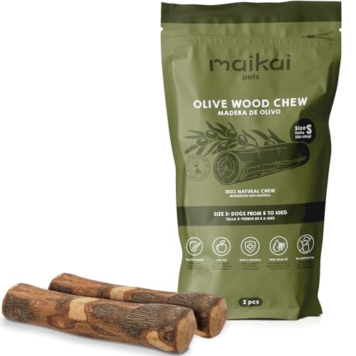 MAIKIA Lot de 2 Bâtons en Bois d'Olivier pour Chien Taille S 10KG – Os à Mâcher Naturel pour Grands Chiens – Anti-Tartre + Anti-Stress et Hygiène Dentaire MAIKIA Lot de 2 Bâtons en Bois d'Olivier pour Chien Taille S 10KG – Os à Mâcher Naturel pour Grands Chiens – Anti-Tartre + Anti-Stress et Hygiène Dentaire