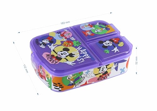 Image of SKi Homeware Plastic SKI Trio 3 Compartment Bento Lunch /Snack Box for your kids' School, Picnic, Sports - For return Gifts or Party Favours- Mickey, Multicolor