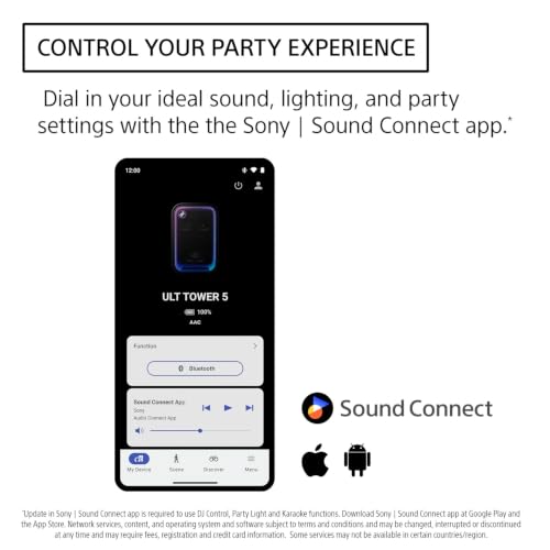 Sony ULT Tower 5 Bluetooth Karaoke Party Speaker | Up to 20 Hr Battery, Quick Charging, IPX4, Party Lighting, XLR/RCA/Mic Inputs, 10-Band EQ, Handles - image 8