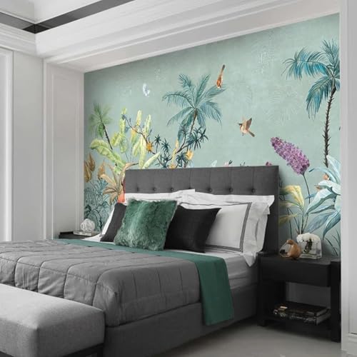 Papier peint 3D fleurs oiseaux rétro pour masquer et sublimer un mur de salon