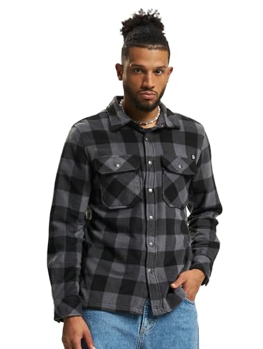 Brandit Jeff Fleece Shirt Long Sleeve, Farbe: Black/Grey, Größe: L
