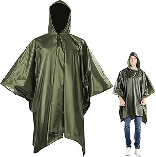 Aolegoo Ponchos Waterproof with Drawstring Hood, 3 in 1 Reusable Adult Raincoat for Hiking Camping Cycling with Emergency Grommet Corners
