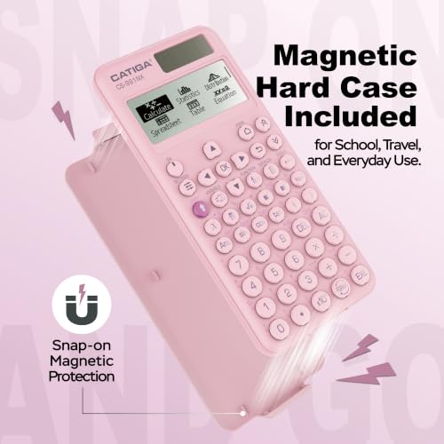 Image of CATIGA Pink Scientific Calculator with Textbook-Style HD Display, Solar & Battery Scientific Calculators for College, High School & Engineering Students, Icon Menu & Magnetic Hard Case, CS-991NX