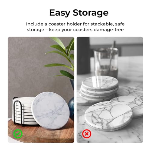 image for LIFVER Coasters Set of 8 for Drinks, White Marble-Style Anti-Slip Abso