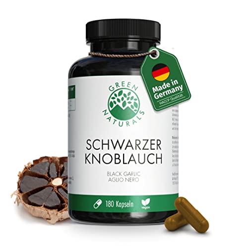 Schwarzer Knoblauch (180 Kapseln á 600 mg) - GERUCHLOS und VERDAULICH - deutsche Herstellung - 100% Vegan & Ohne Zusätze - 6 Monatspackung Cover