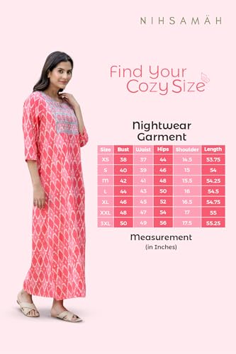 Image of NIHSAMAH Cotton Nighty for Women - Printed Stylish Night Gown, Comfortable Sleepwear Long Nightwear, Maxi