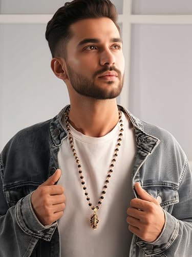 Image of Gold Plated Karungali Necklace with Lord Ganesha Pendant | Authentic Karungali Beads | Spiritual Protection & Positivity | Handmade Mala for Men & Women | Certificate of Authenticity