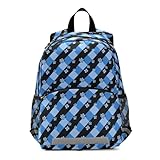 Mochila para botella de agua con diseño de cuadros y flores pequeñas de color negro y azul para niños de 3 a 4 años, mochila para niños de 3 a 4 años