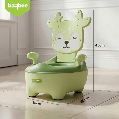 Image of Baybee Deer Baby Potty Seat for Kids 2 to 5 Years with Back Support | Foldable Toilet Seat with Removable Drawer & Cleaning Brush | Premium Potty Training seat | Kids Toilet Chair Boys Girls (Green)
