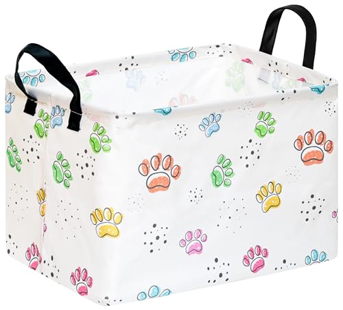 Image of Baby Storage Basket,Colorful Dog Paw Print,Waterproof Lining, Leather Handles, Collapsible for Kids Toys, Pets Supplies, Gift Basket