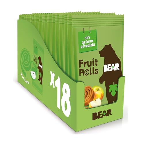 BEAR Rollitos de Fruta Sabor Manzana - Ingredientes 100% Naturales - Snacks para Niños y Adultos - 18 bolsitas de 20g - 360g