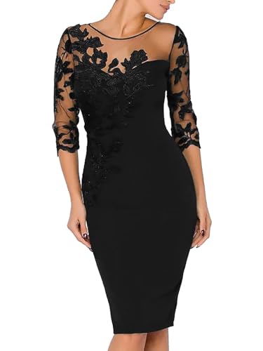 Sheath/Column Formal Mother of The Bride Dress Illusion Neck Knee Length Appliques Sequin Cocktail Party Gown 2025