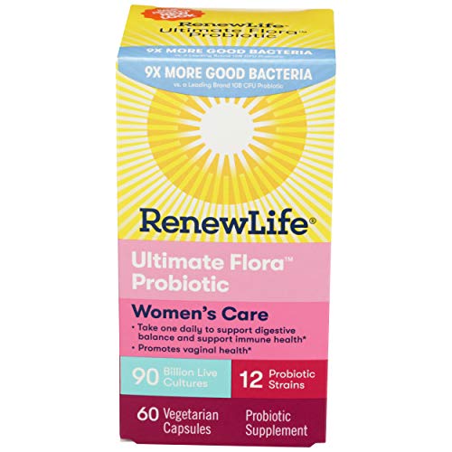 Renew Life Women's Probiotic Capsules, Supports pH Balance for Women, Vaginal, Urinary, Digestive and Immune Health, L. Rhamnosus GG, Dairy, Soy and Gluten-Free, 90 Billion CFU - 60 Ct