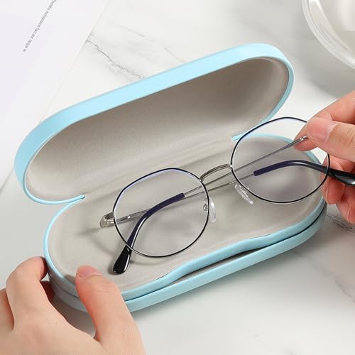 Image of MoKo Double Eyeglass Case, Contact Lens Case with Mirror Tweezers Remover, 2 in 1 Double Sided Portable Contact Lens Box Holder Container Soak Storage Kit Sunglasses Pouch for Men & Women, Light Blue