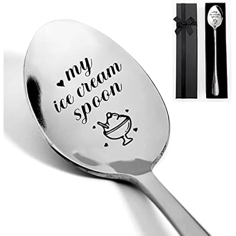 XIKAINUO Indulge in Every Scoop with My Ice Cream Spoon - Engraved Stainless Steel Spoon for Dessert and Icecream Lovers - Best Gift for Family and Friends - Ideal for Home Use and Parties Cover