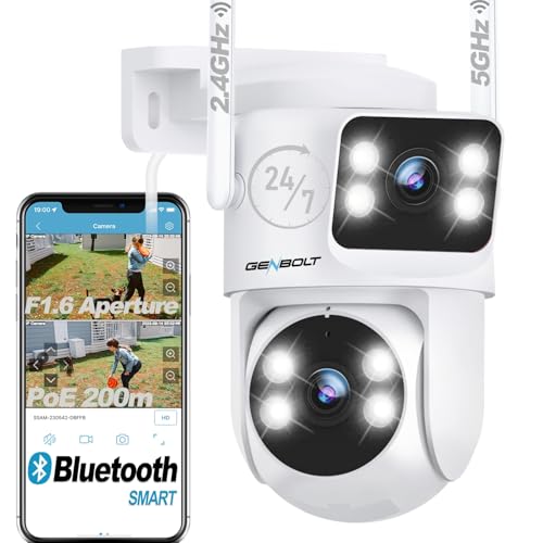 GENBOLT WiFi Security Camera Outdoor Dual Lens, 2.4/5GHz PoE Camera with Dual View, CCTV IP Camera...