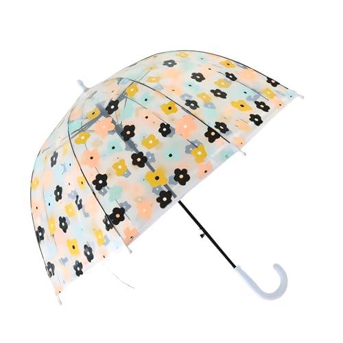 Image of UMAI 64.5 cm Folding Umbrella Transparent | 8K Fiberglass Ribs | Auto Open & Non-slip Handle | Travel Friendly Windproof | Umbrella for Women, Men & Kids| Floral Print | White