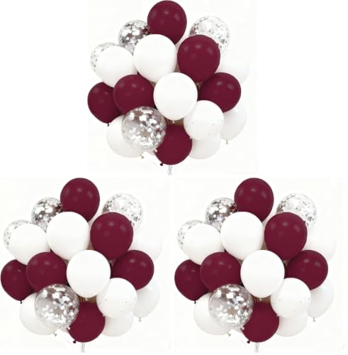 Image of Maroon Graduation Party Decorations /Burgundy White Graduation Decorations Class of 2026 /Maroon White Silver Balloons /Burgundy Silver Birthday Party /Christmas Bridal Shower Wedding (Pack of 3)