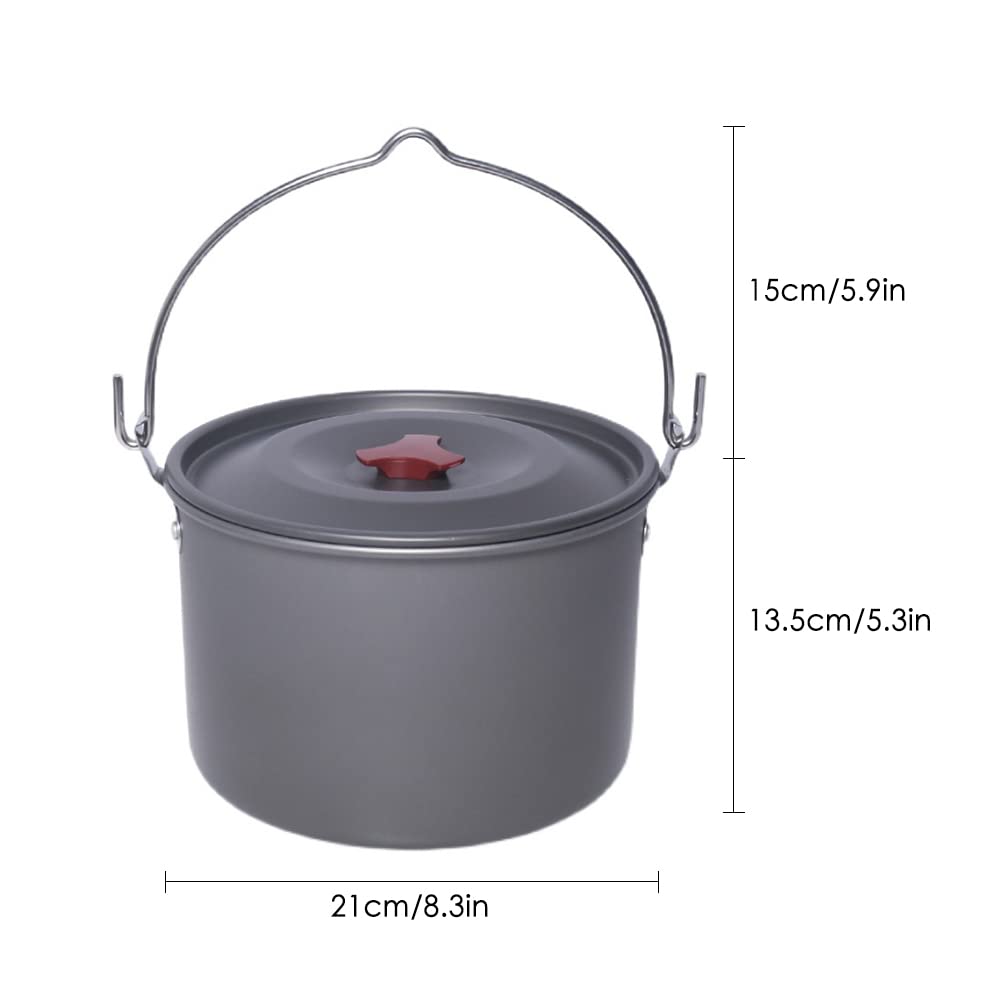 Funien Aluminum Pot 4.2L Camping Hanging Pot Alumina Oxide Cooking Pot for Outdoor Backpacking Fishing Hiking