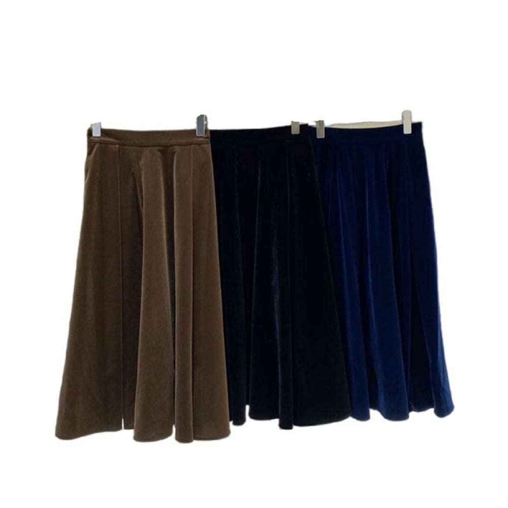 OZEO Gonne A Ruota,Gonna Midi da Donna Marrone Scuro Vita Alta Ombrello Plissettato in Velluto retrò Gonna A-Line Tinta Unita Increspato Elegante Gonne Lunghe per Ragazze Donna Autunno Inverno,S