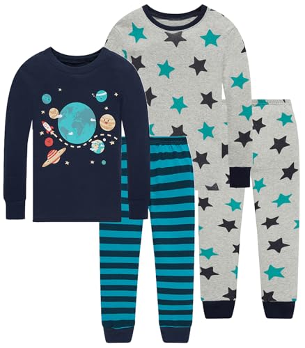 Image of Little bety Cotton 4 Piece Pajamas Boys Long Sleeve Sets Toddler Boys Pjs Kids Sleepwear Sets