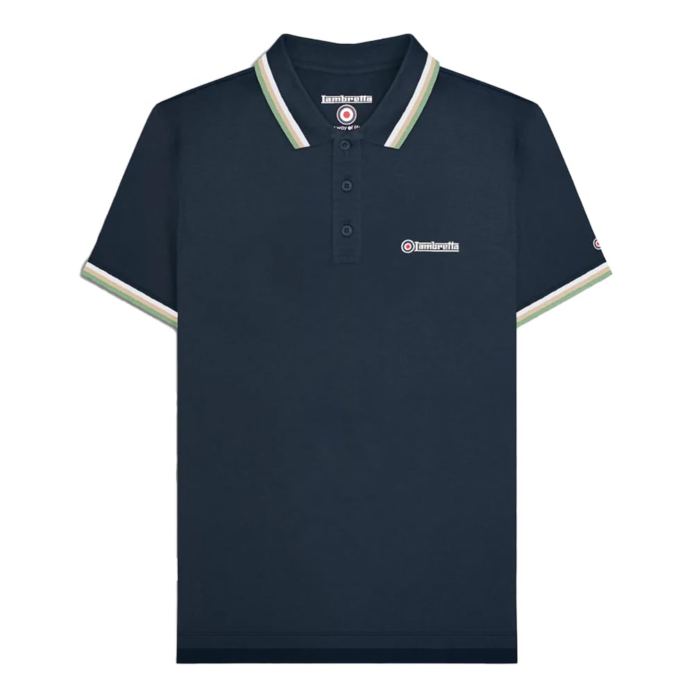 Lambretta Mens Triple Tipped Polo Shirt - Navy/White/Stone/Basil - L