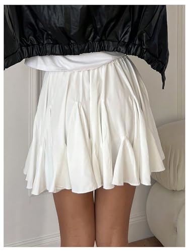 SHENHE Women's Ruffle Flowy Mini Skirt High Waisted A Line Boho Swing Short Skirt2