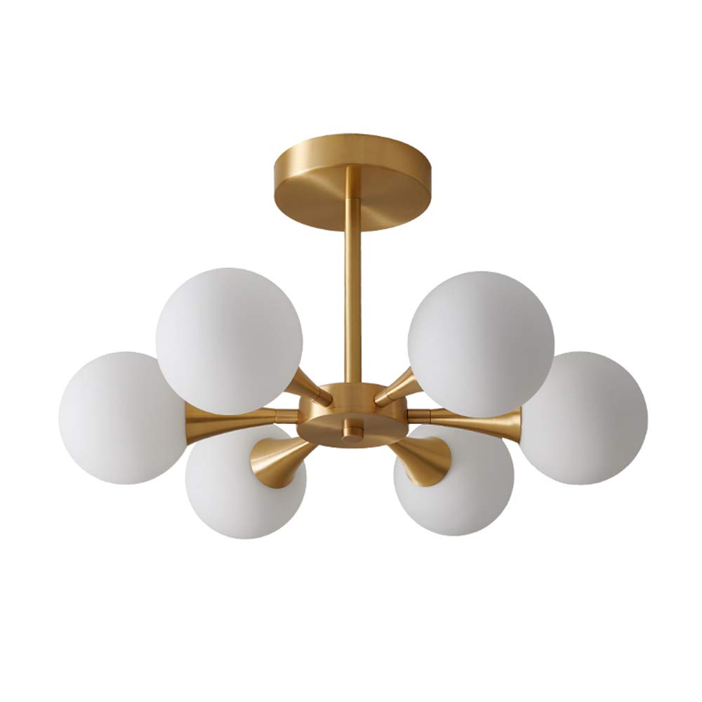 KLXSIVU Modern LED Chaner, 4-Head Globe Flush Mount Light Fixture, Antique Brass & d, Stylish Ceiling Lighting for Bedroom, Living Room, Farmhouse Decor (6 Heads)