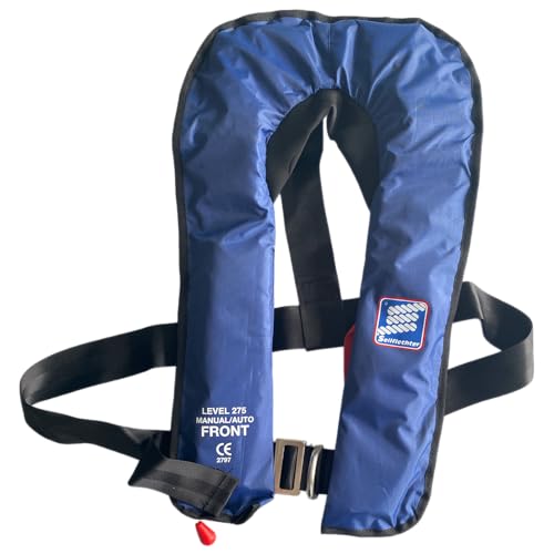 Seilflechter - 275 Automatik Rettungsweste für Erwachsene ab 40kg, selbstauslösend inkl. 60g CO2 Kartusche, ohnmachtssicher, mit Signalpfeife, Klickverschluss mit Lifebelt