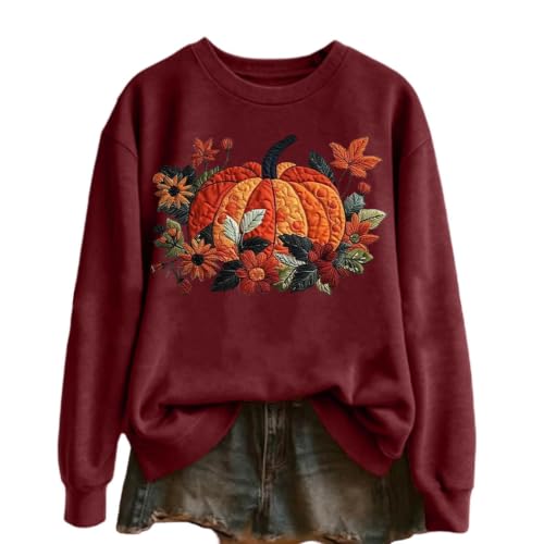 Image of Halloween Sweatshirts for Women 2026 Pumpkin Graphic Crewneck Pullover Top Fall Embroidered Long Sleeve Jumper Sweater Oversized Thanksgiving Autumn Shirts Funny Maple Leaf Costume Harvest Gifts