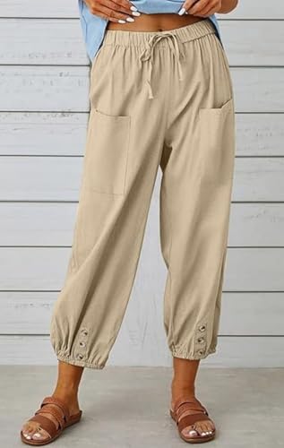 Women's Casual Beachy Drawstring Pants Plus Size Tapered Slacks Christmas Elasic Trousers4