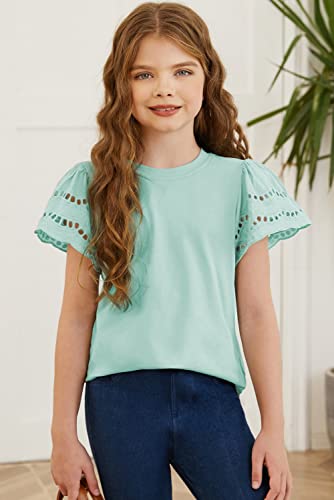 Image of blibean Girls Summer Short Sleeve Shirts Cotton Tops Size 4-15 Years Old