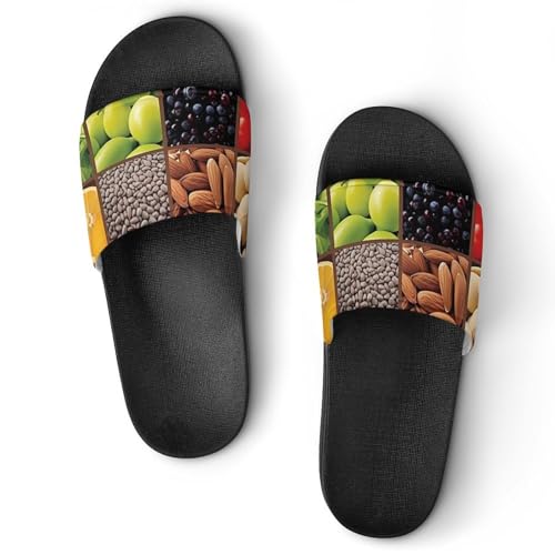 Squares of Fruits and Vegetables Eating Non Slip Slides Sandals for Women Men Quick Drying Shower Shoes for Bathroom Pool Beach