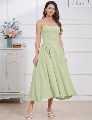 Image of ABEHIK Women Floral Corset Dress Boho Spaghetti Strap Lace Up Casual Midi Dresses with Pockets Low Cut Flowy Bustier Sundress