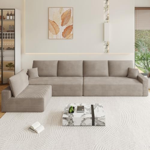 Image of Oversized Modular Sectional Sofa Couch, Large 6 Seater Corner Sofa Modern L Shaped Sectional Couch Cloud Couches for Living Room, Office, Spacious Space, Corduroy, No Assembly Required, Camel