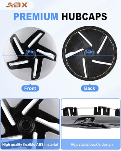 Image of ABX Hubcap Wheel Covers Hub Caps 15 Inch Set of 4 White Universal Wheel Rim Cover R15 Stylish Car Decor Wheel Covers for Toyota Camry Nissan Mazda (White, 15 inch)
