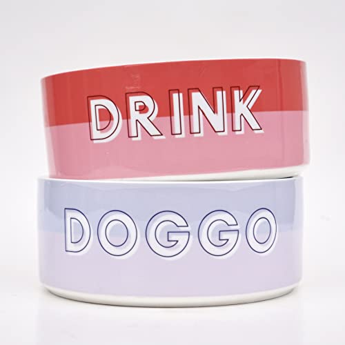 Custom Dog Bowl: Cute Ceramic Pet Dish You Can Personalize W/ Name. 7X3. Color Duo Style. Modern Colors, Monogram Dog Bowls. Great Gift! (Blue Duo) #TOP5